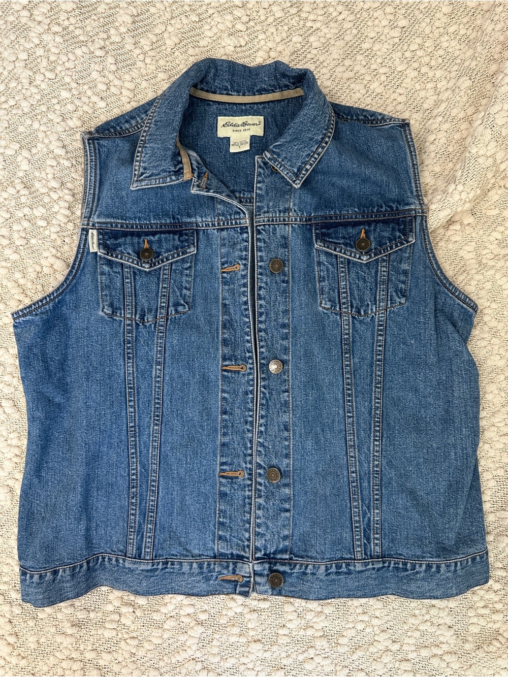 Eddie Bauer Women’s Vintage Denim Vest Trucker Jean Jacket Sleeveless Size L